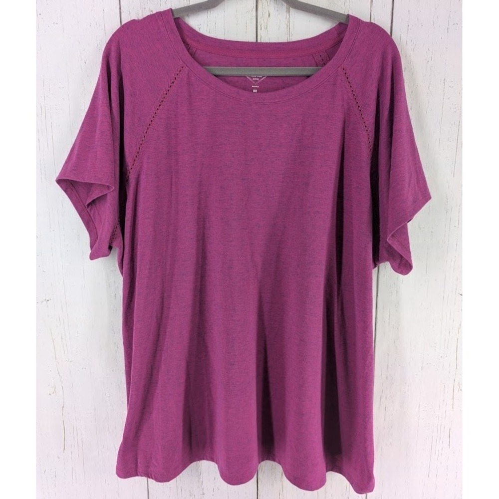 St Johns Bay Active Size 2X Pink V Neck Short Sleeve Womens Top - Picture 1 of 7